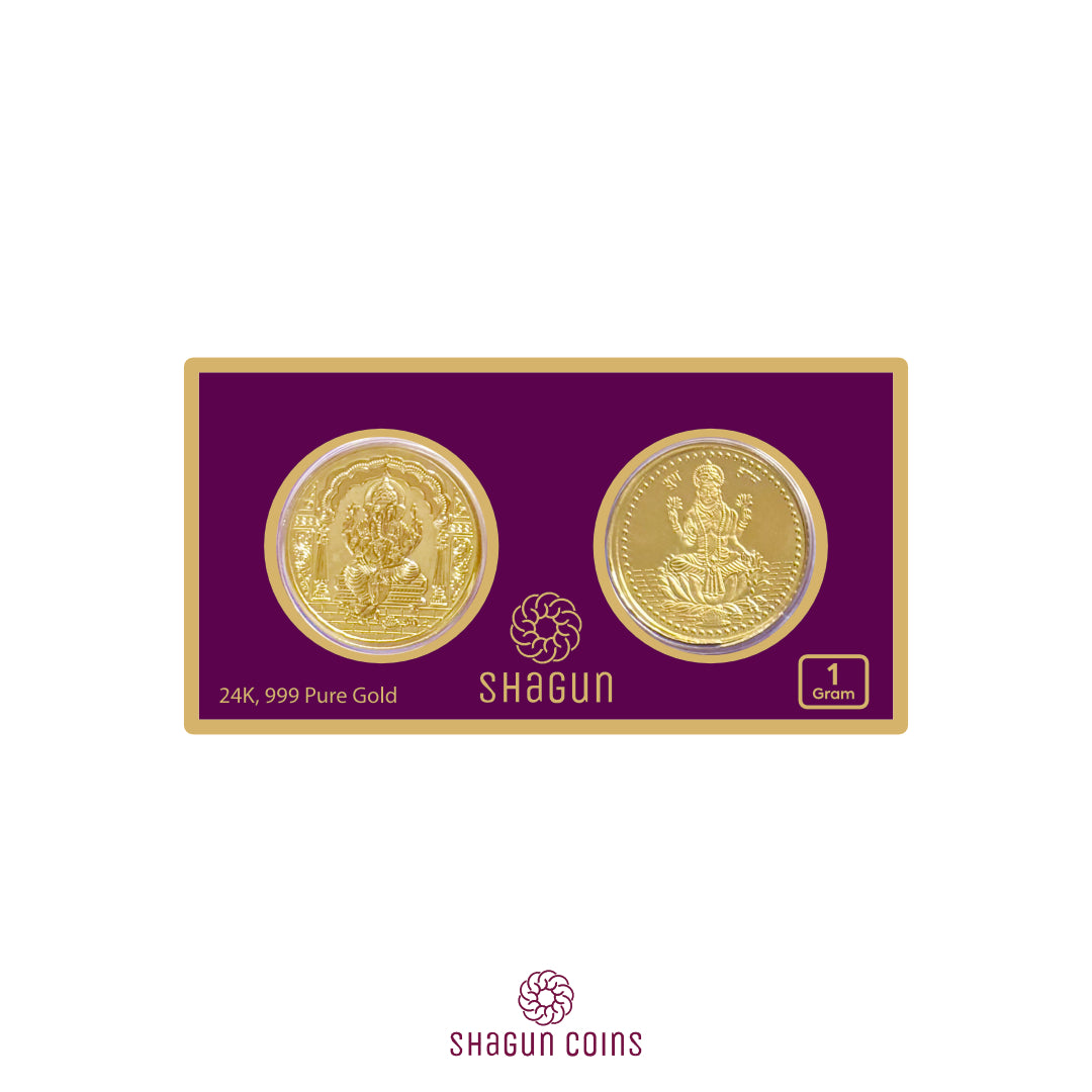 1 Gram Gold Coin Set - Laxmi Ganesh Ji