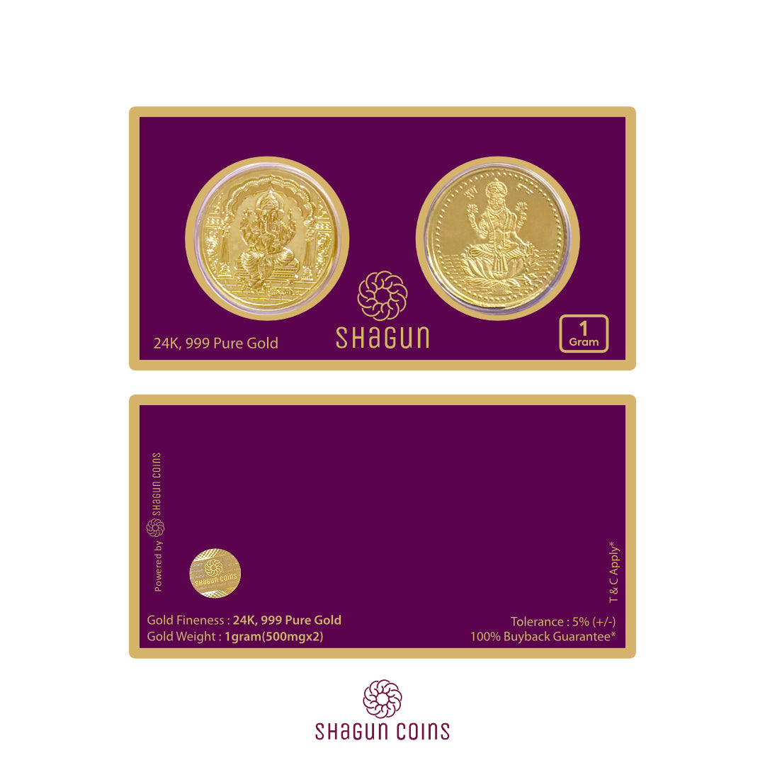 1 Gram Gold Coin Set - Laxmi Ganesh Ji