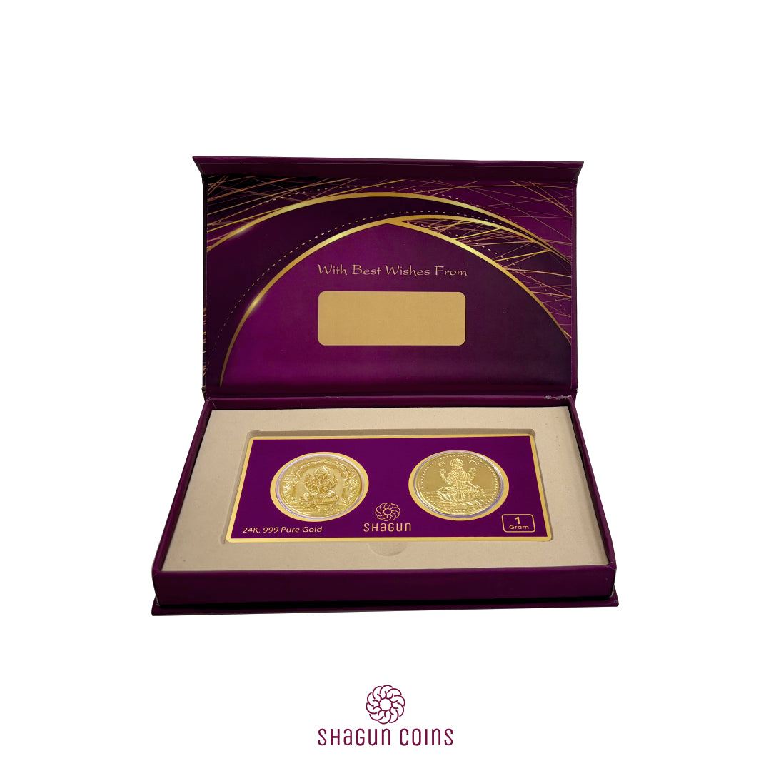 1 Gram Gold Coin Set - Laxmi Ganesh Ji