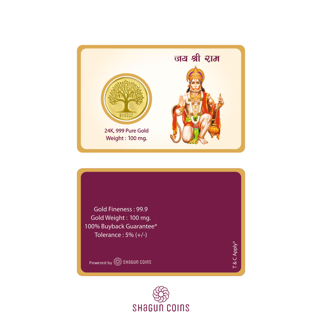 100mg Gold Coin - Hanuman Ji