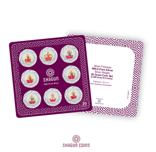 20 Gram Silver Coin Set - Asth Laxmi Ji